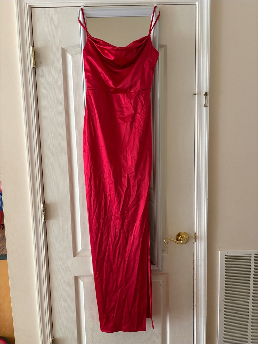 Windsor Red Satin Cowl-Neck Maxi Dress